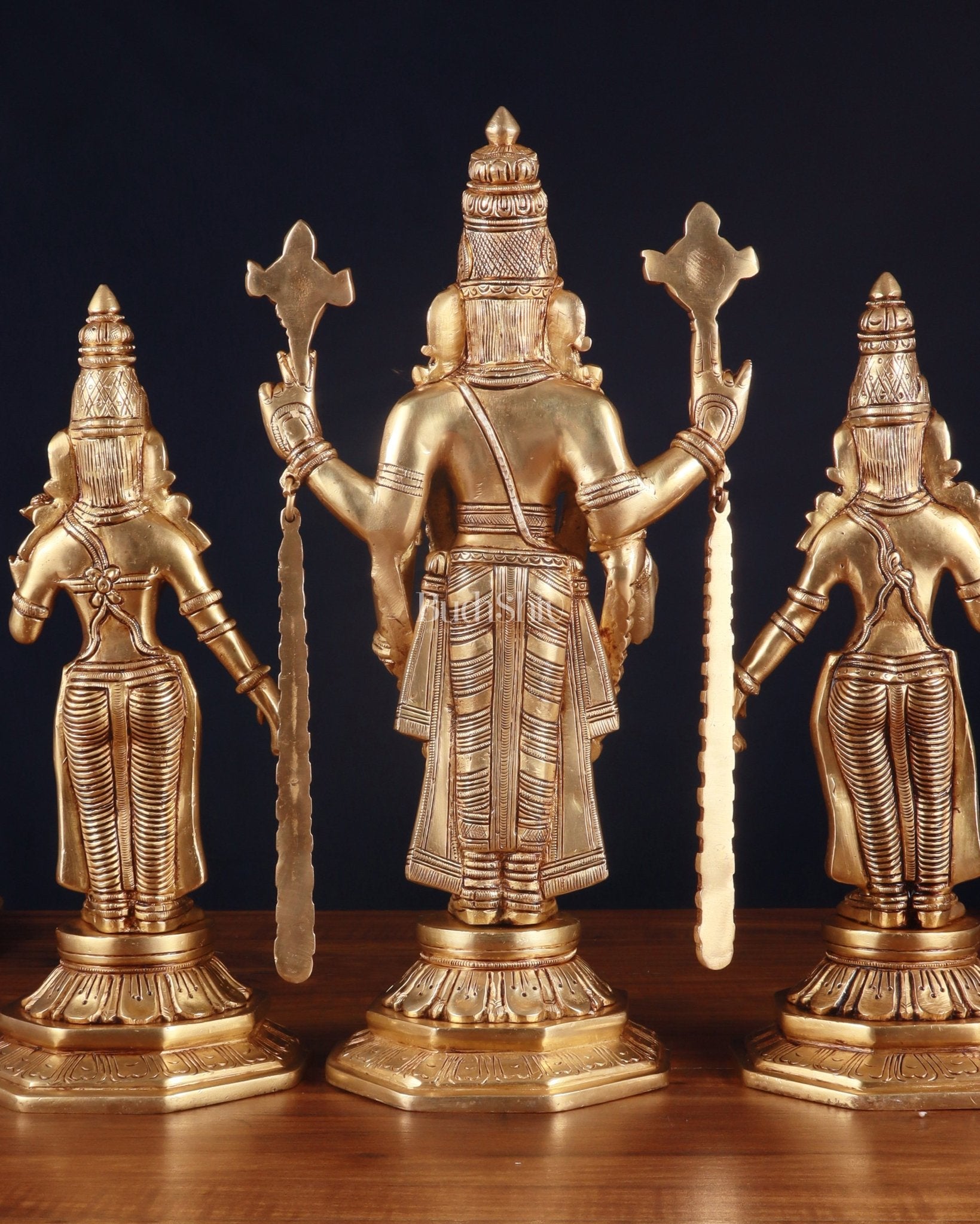 Handcrafted Pure Brass Tirupati Balaji with Bhudevi & Sridevi Idol Set – 14.5 Inch - Budhshiv.com