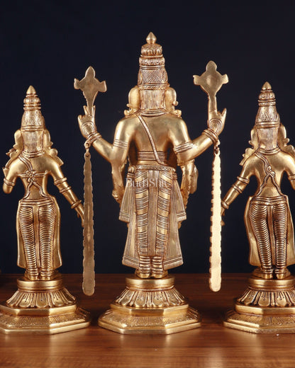 Handcrafted Pure Brass Tirupati Balaji with Bhudevi & Sridevi Idol Set – 14.5 Inch - Budhshiv.com