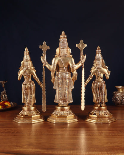Handcrafted Pure Brass Tirupati Balaji with Bhudevi & Sridevi Idol Set – 14.5 Inch - Budhshiv.com
