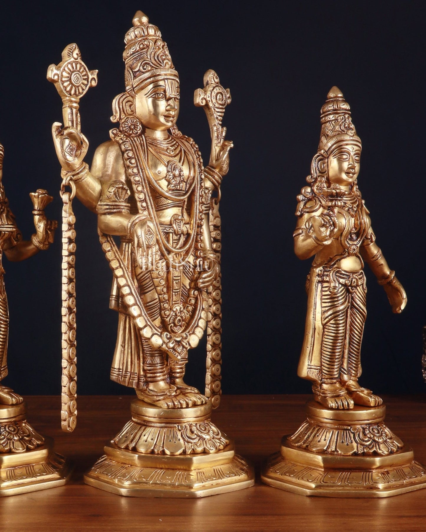 Handcrafted Pure Brass Tirupati Balaji with Bhudevi & Sridevi Idol Set – 14.5 Inch - Budhshiv.com