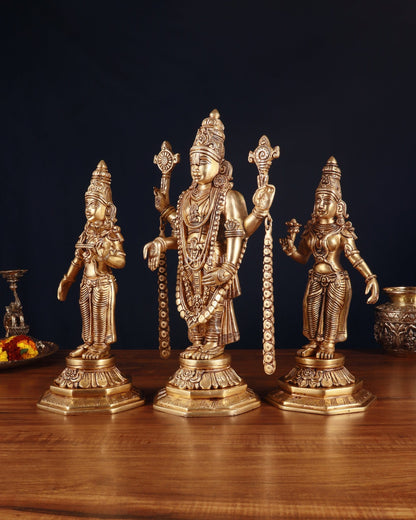 Handcrafted Pure Brass Tirupati Balaji with Bhudevi & Sridevi Idol Set – 14.5 Inch - Budhshiv.com