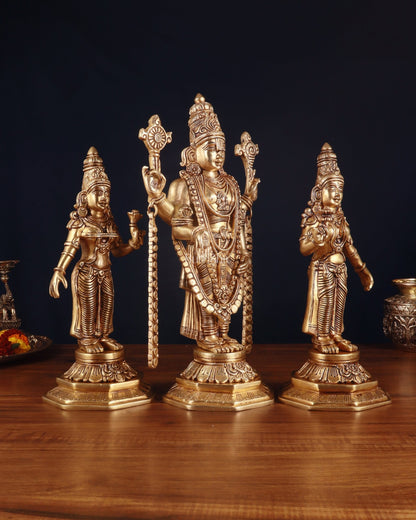 Handcrafted Pure Brass Tirupati Balaji with Bhudevi & Sridevi Idol Set – 14.5 Inch - Budhshiv.com