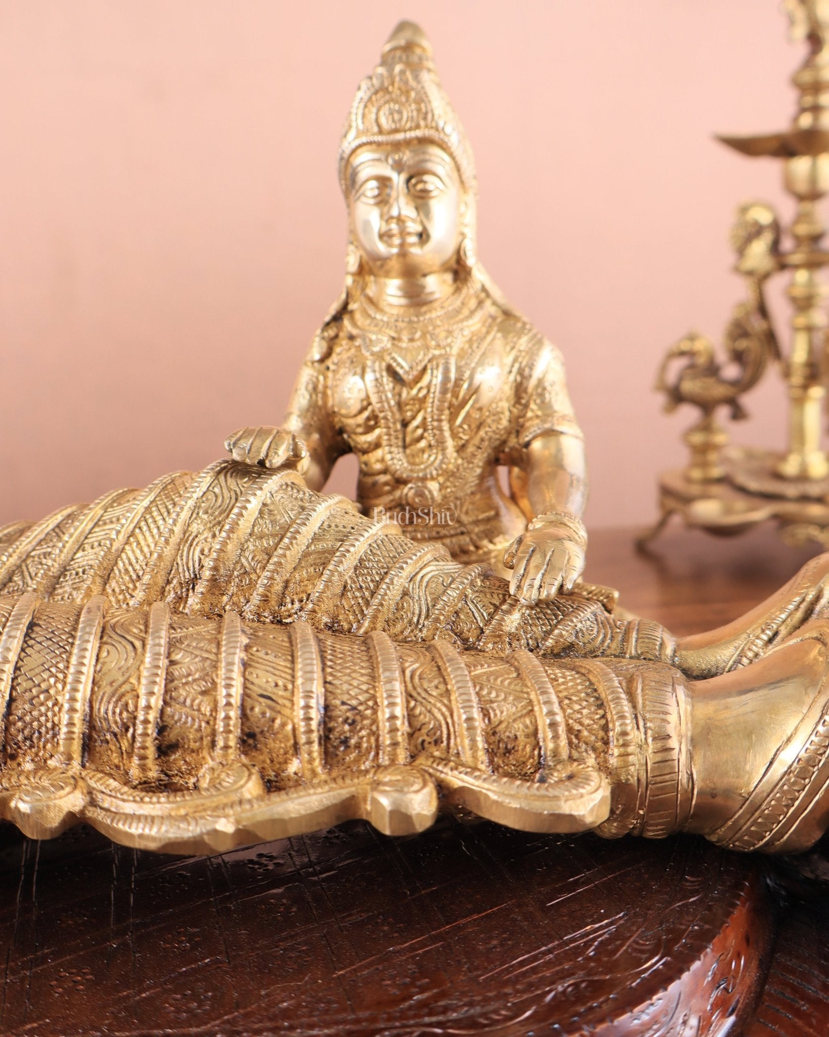 Handcrafted resting Brass Lakshmi Narayana Statue - 23 Inch wide - Budhshiv.com