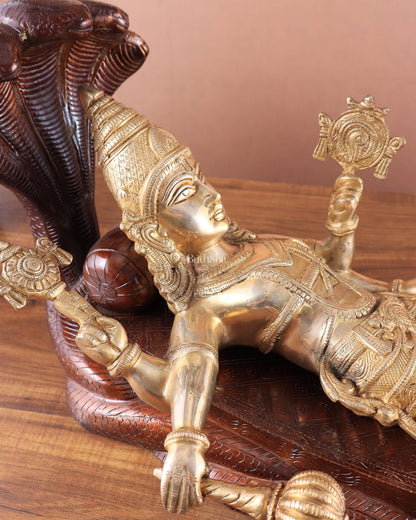 Handcrafted resting Brass Lakshmi Narayana Statue - 23 Inch wide - Budhshiv.com