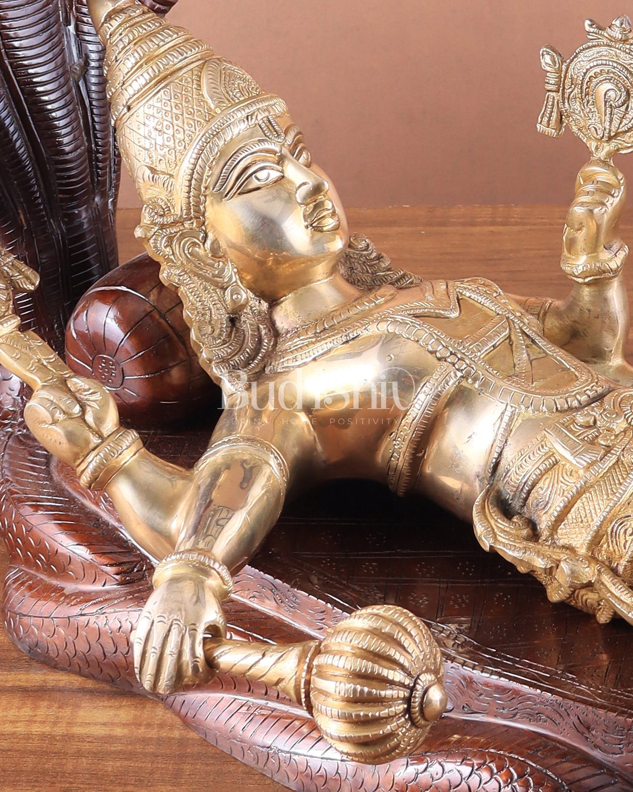 Handcrafted resting Brass Lakshmi Narayana Statue - 23 Inch wide - Budhshiv.com