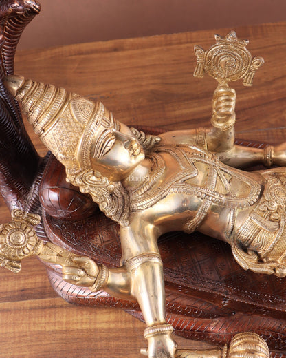 Handcrafted resting Brass Lakshmi Narayana Statue - 23 Inch wide - Budhshiv.com