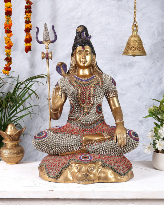 Handcrafted Shiva Pure Brass Statue - 23" Jewellers meenakari - Budhshiv.com