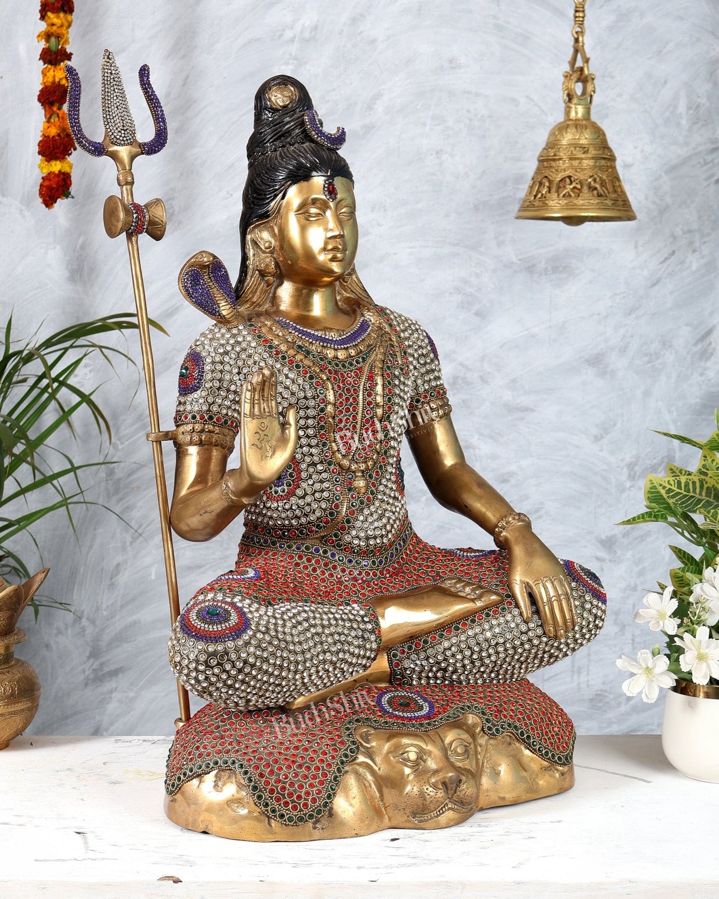 Handcrafted Shiva Pure Brass Statue - 23" Jewellers meenakari - Budhshiv.com