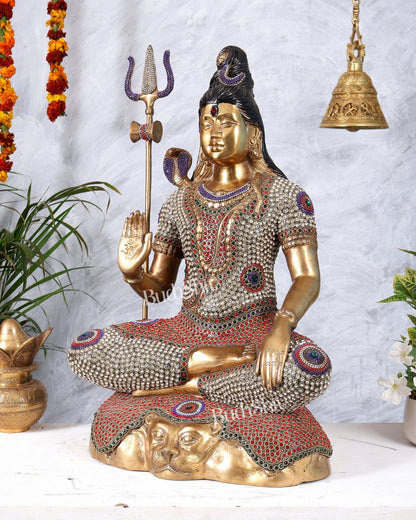 Handcrafted Shiva Pure Brass Statue - 23" Jewellers meenakari - Budhshiv.com