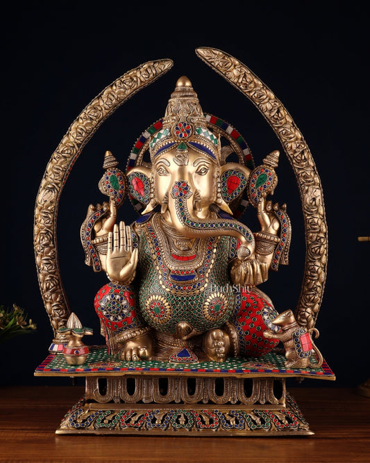 Handcrafted Superfine Brass Ganapathi Statue 22 inch stonework - Budhshiv.com