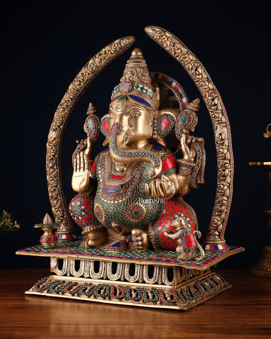 Handcrafted Superfine Brass Ganapathi Statue 22 inch stonework - Budhshiv.com