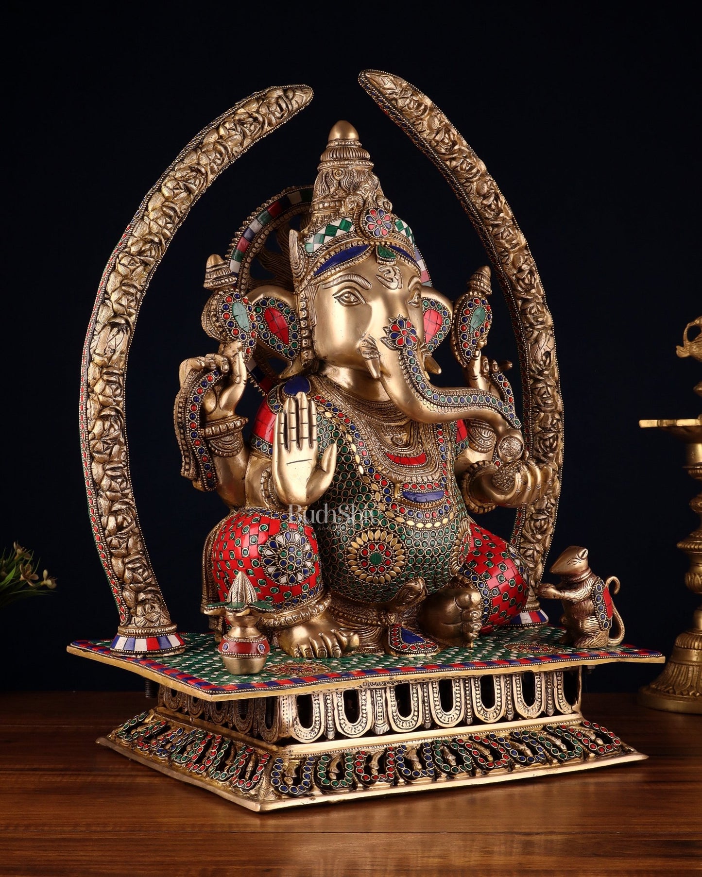 Handcrafted Superfine Brass Ganapathi Statue 22 inch stonework - Budhshiv.com