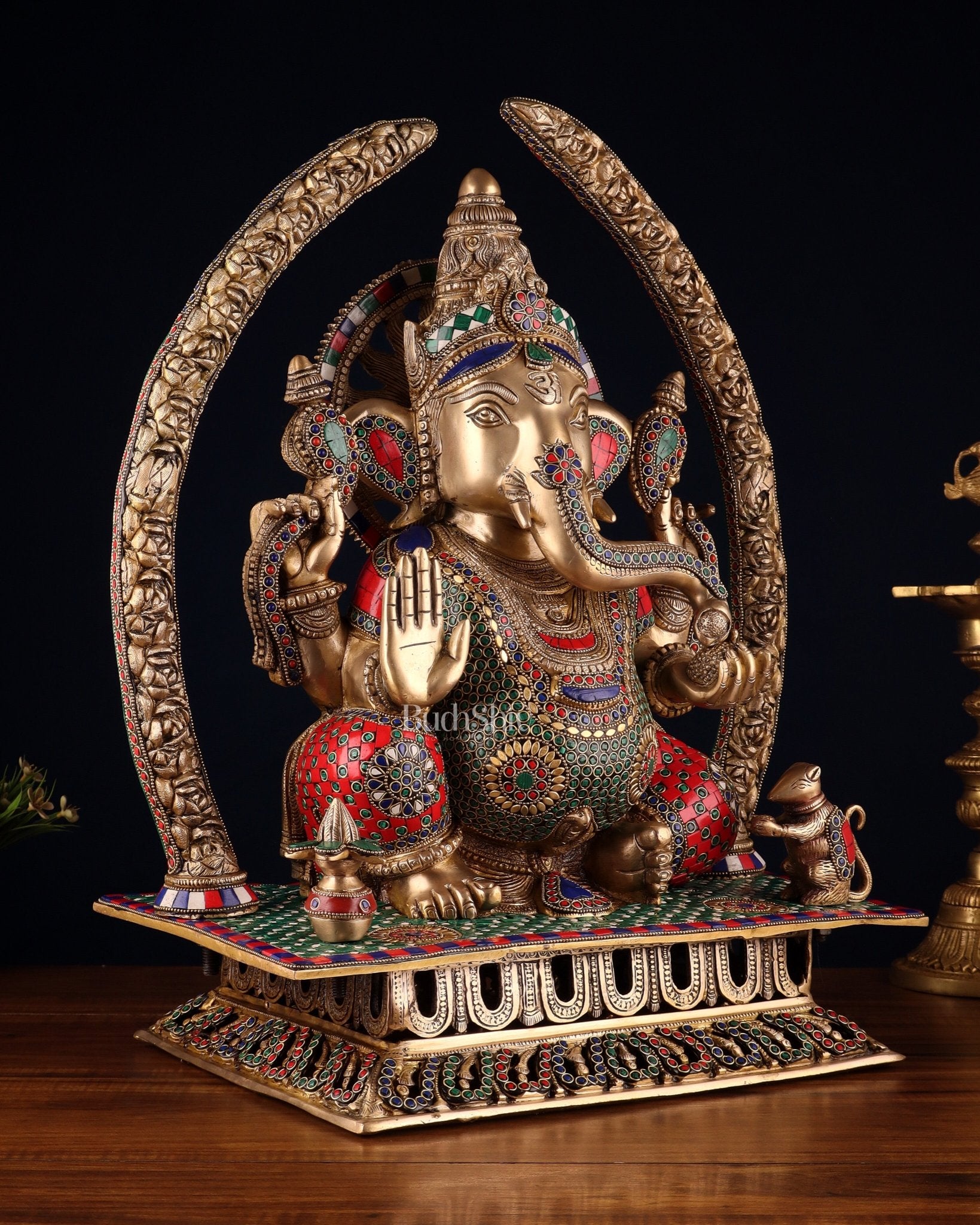 Handcrafted Superfine Brass Ganapathi Statue 22 inch stonework - Budhshiv.com