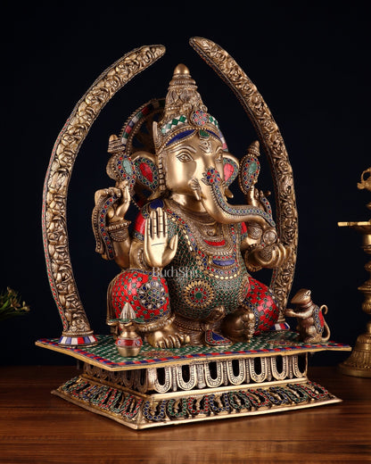 Handcrafted Superfine Brass Ganapathi Statue 22 inch stonework - Budhshiv.com