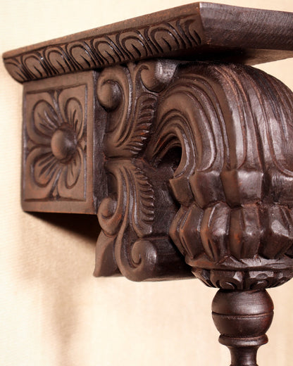 Handcrafted Wooden Antique Wall Bracket with Hook and Shelf 9" - Budhshiv.com