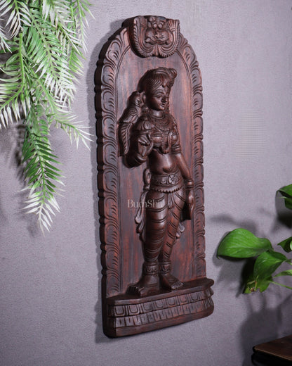 Handcrafted Wooden Meenakshi Amman Wall Hanging – 18 Inch - Budhshiv.com
