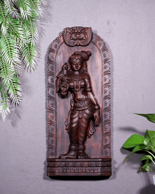 Handcrafted Wooden Meenakshi Amman Wall Hanging – 18 Inch - Budhshiv.com