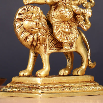 Handmade Brass Durga Ma Sherawali Idol 7" - Budhshiv.com