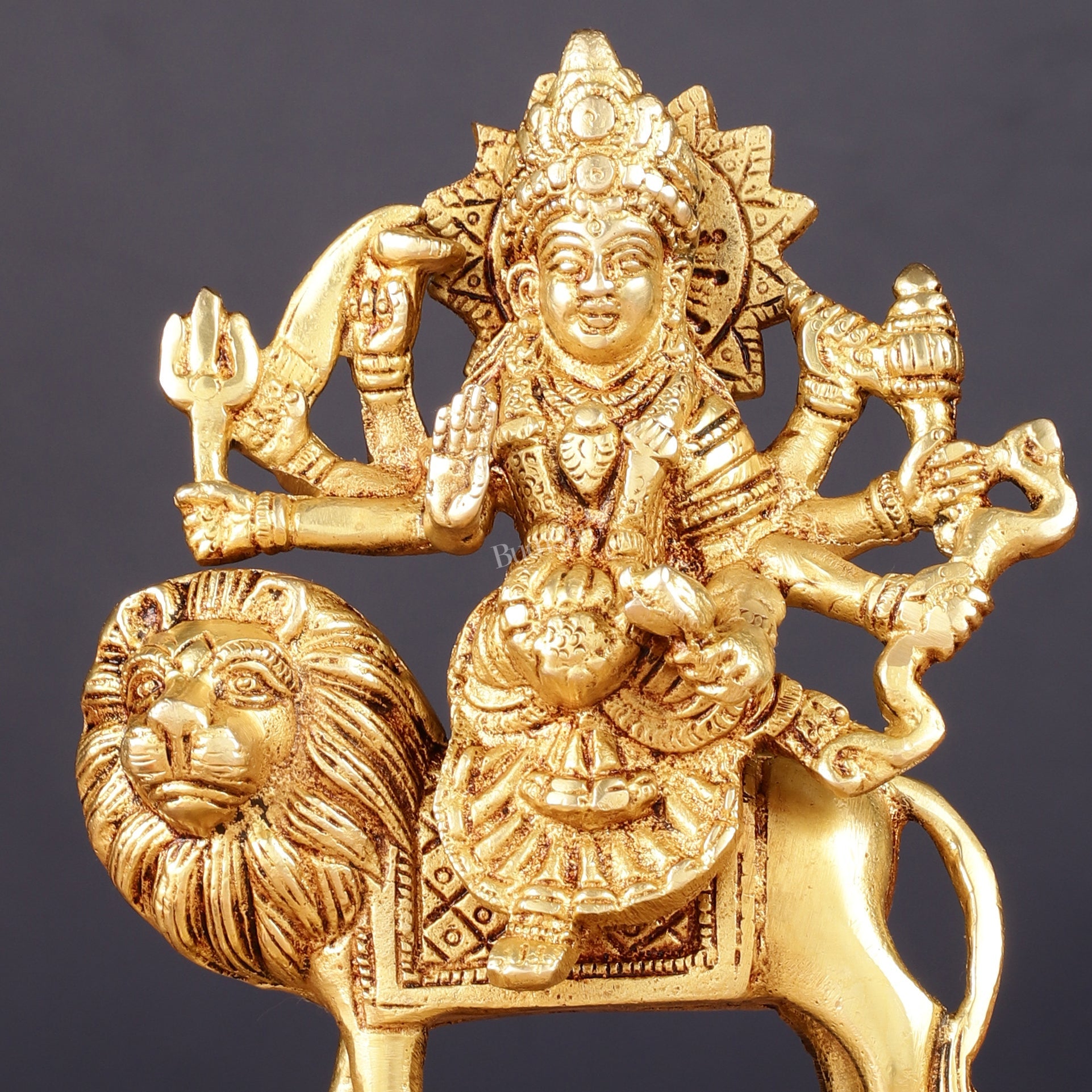 Handmade Brass Durga Ma Sherawali Idol 7" - Budhshiv.com