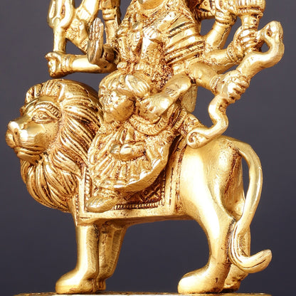 Handmade Brass Durga Ma Sherawali Idol 7" - Budhshiv.com