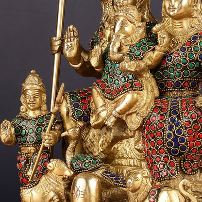 Handmade Brass Lord Shiva Parivaar Idol 10" with stonework - Budhshiv.com