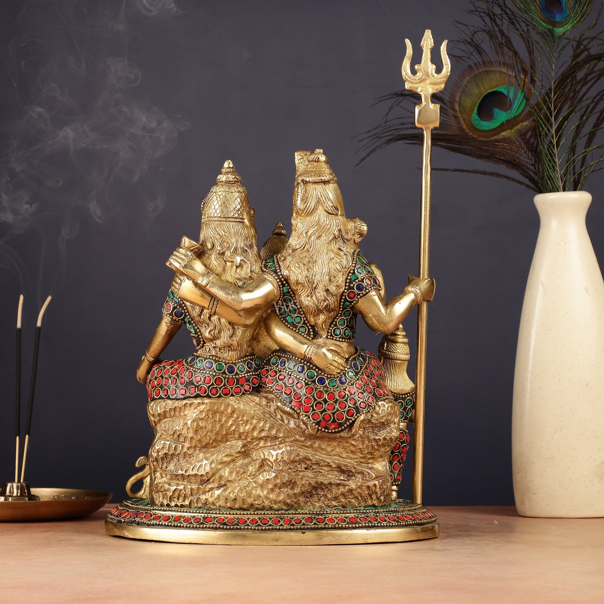 Handmade Brass Lord Shiva Parivaar Idol 10" with stonework - Budhshiv.com