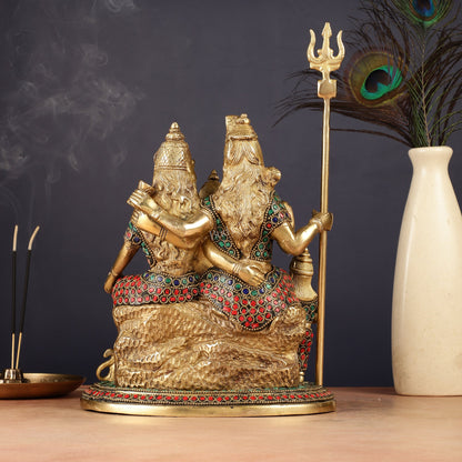 Handmade Brass Lord Shiva Parivaar Idol 10" with stonework - Budhshiv.com