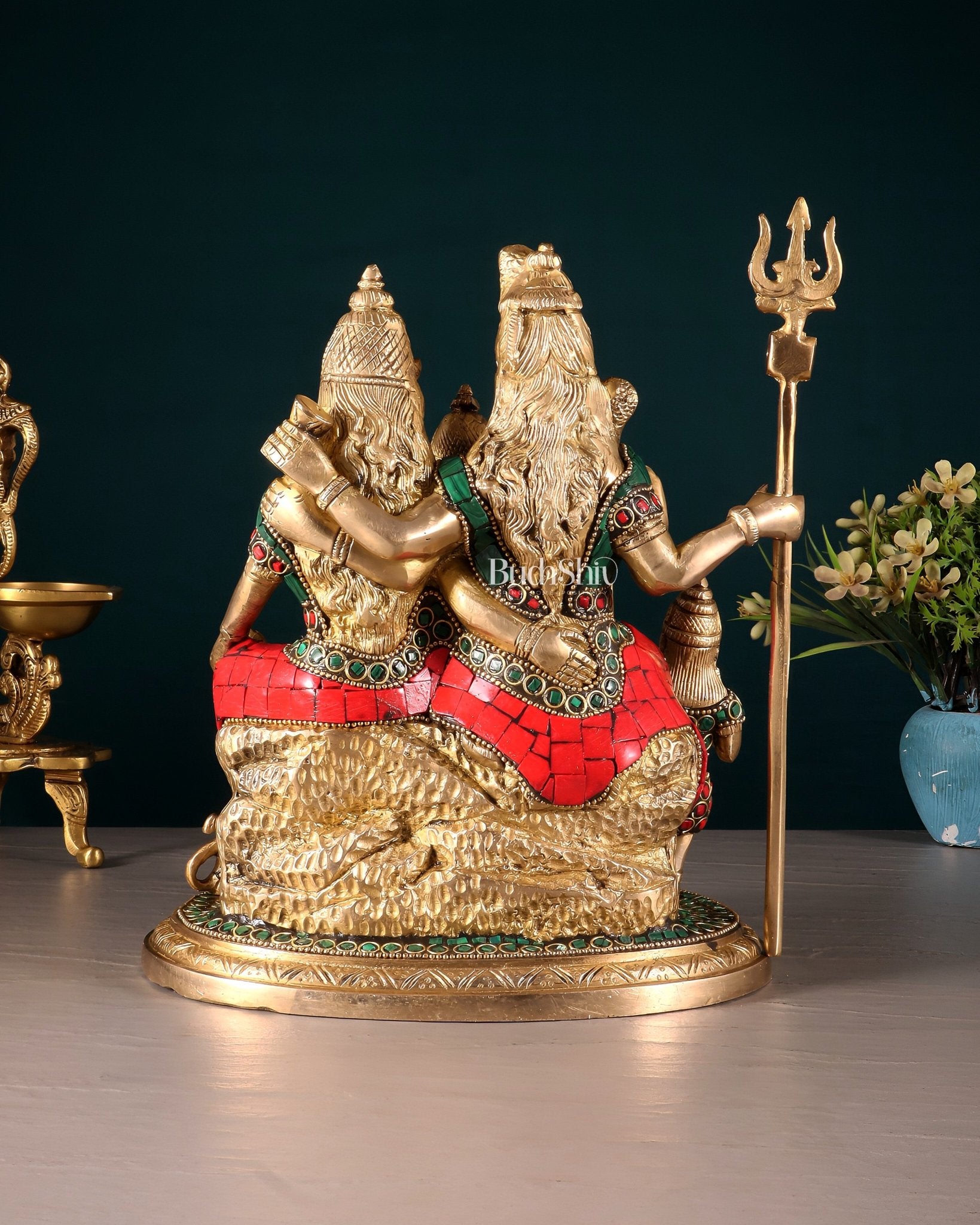 Handmade Brass Lord Shiva Parivaar Idol 9.5" with stonework - Budhshiv.com