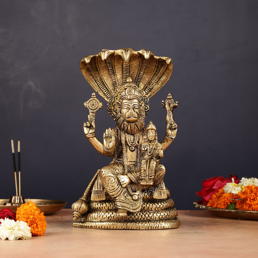 Handmade Brass Narasimha Lakshmi Statue - 8 inch - Budhshiv.com