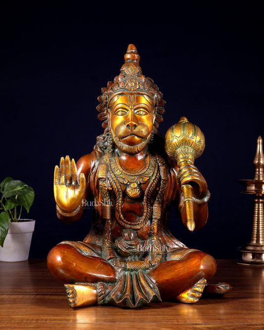 Hanuman Brass statue dual tone 17" Height - Budhshiv.com