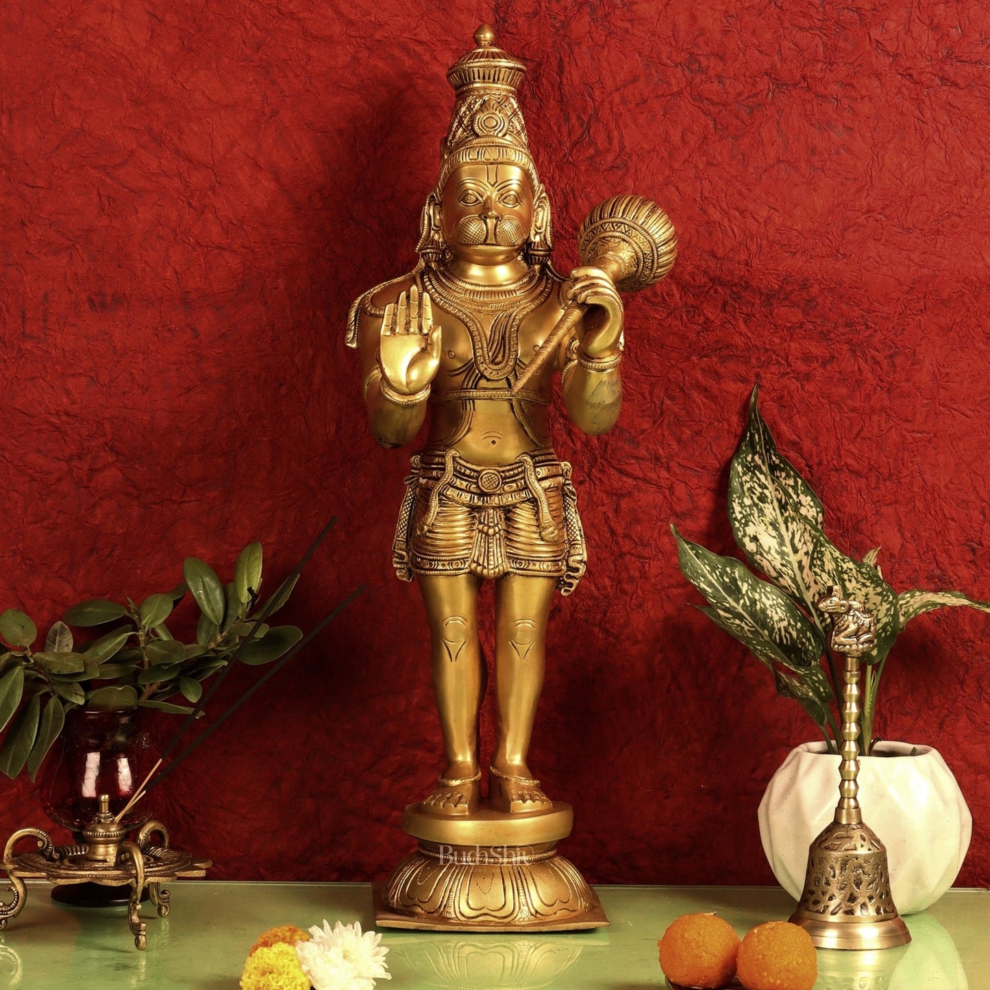 Hanuman Statue in Blessing Aashirwaad Mudra | Superfine Brass | 21.5" Tall - Budhshiv.com