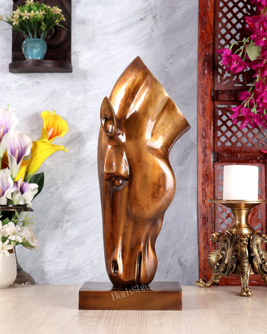 Horse Face Décor Artefact – Handcrafted Statement Sculpture Antique Bronze Tone 17.5 inch - Budhshiv.com