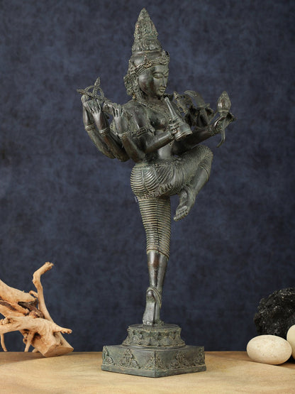Indonesian Bronze Dancing Parvati Statue | Lost Wax Sculpture | 24" - Budhshiv.com