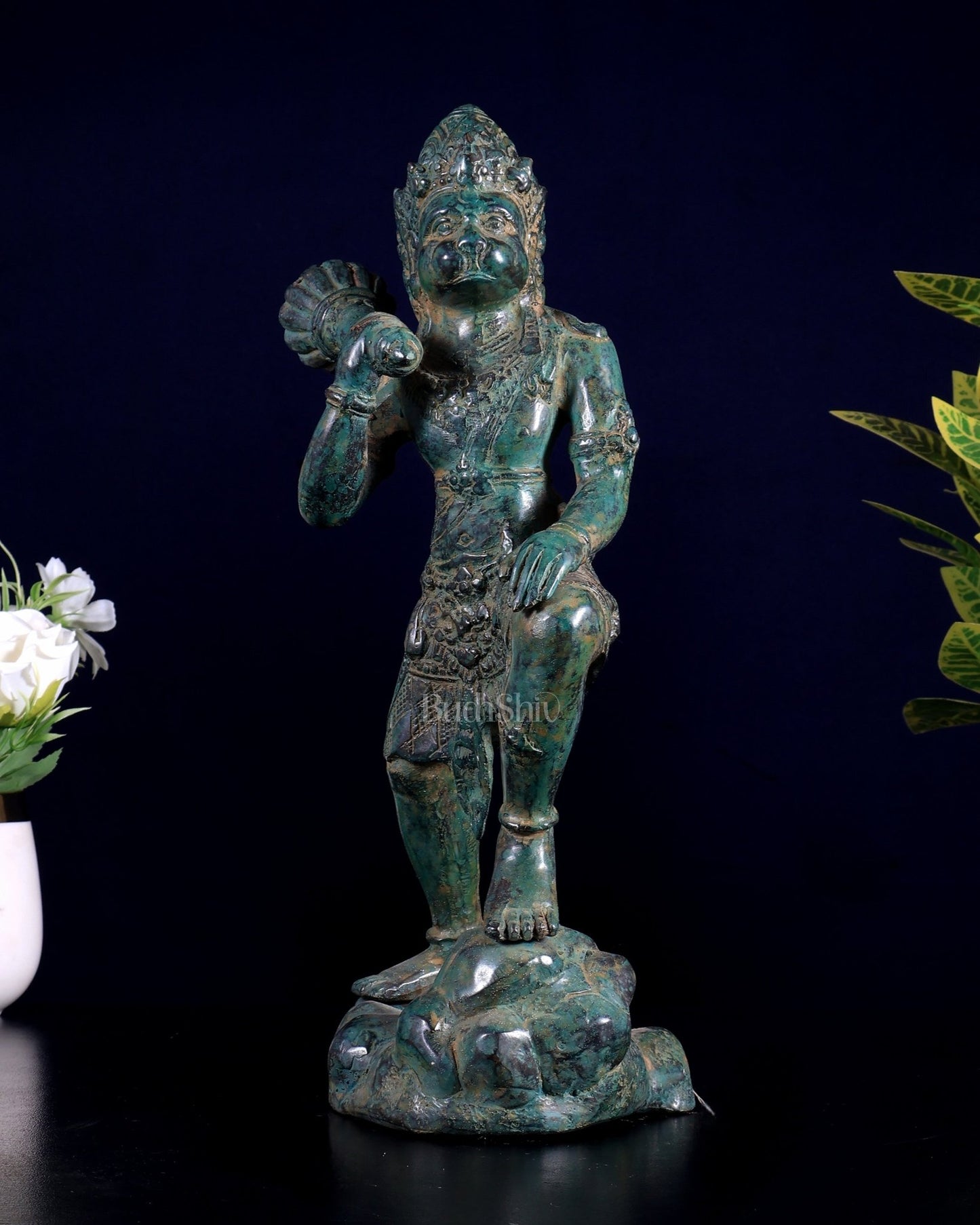 Indonesian Bronze Lord Hanuman Sculpture, BudhShiv Exclusive Height: 12 inch - Budhshiv.com