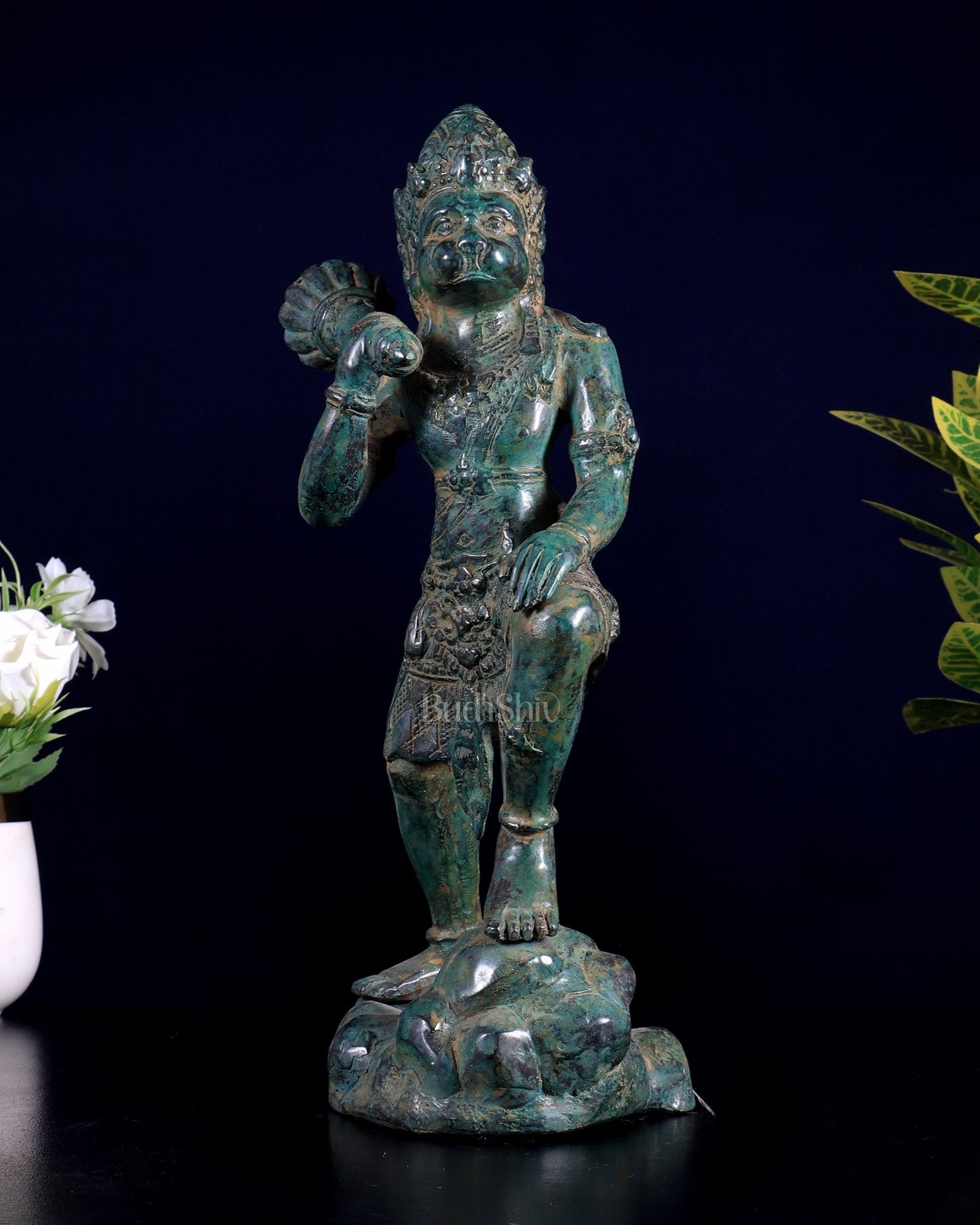 Indonesian Bronze Lord Hanuman Sculpture, BudhShiv Exclusive Height: 12 inch - Budhshiv.com