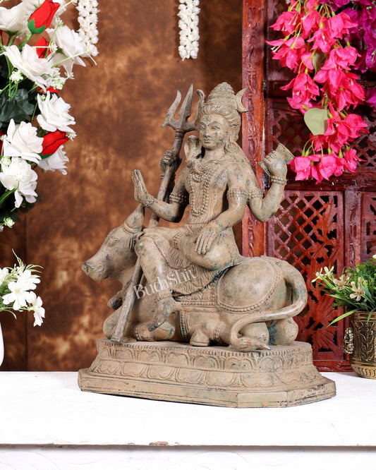 Indonesian Bronze Lord Shiva Seated on Nandi 16 inch - Budhshiv.com