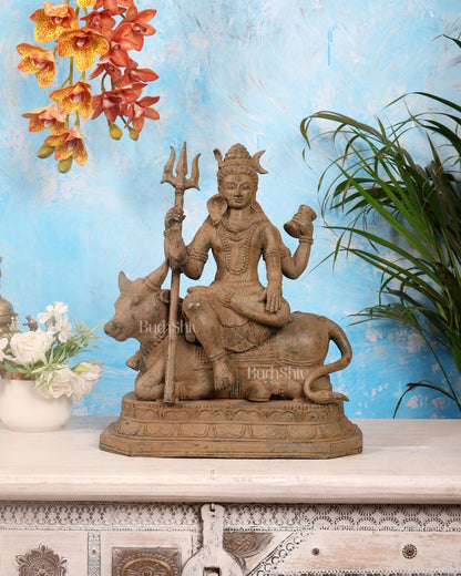 Indonesian Bronze Lord Shiva Seated on Nandi 16" - Budhshiv.com