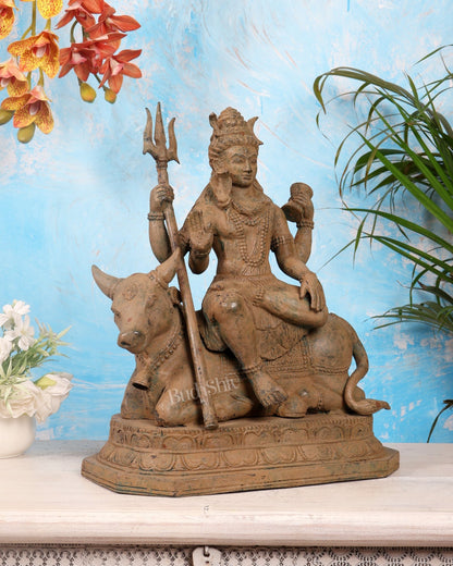 Indonesian Bronze Lord Shiva Seated on Nandi 16" - Budhshiv.com