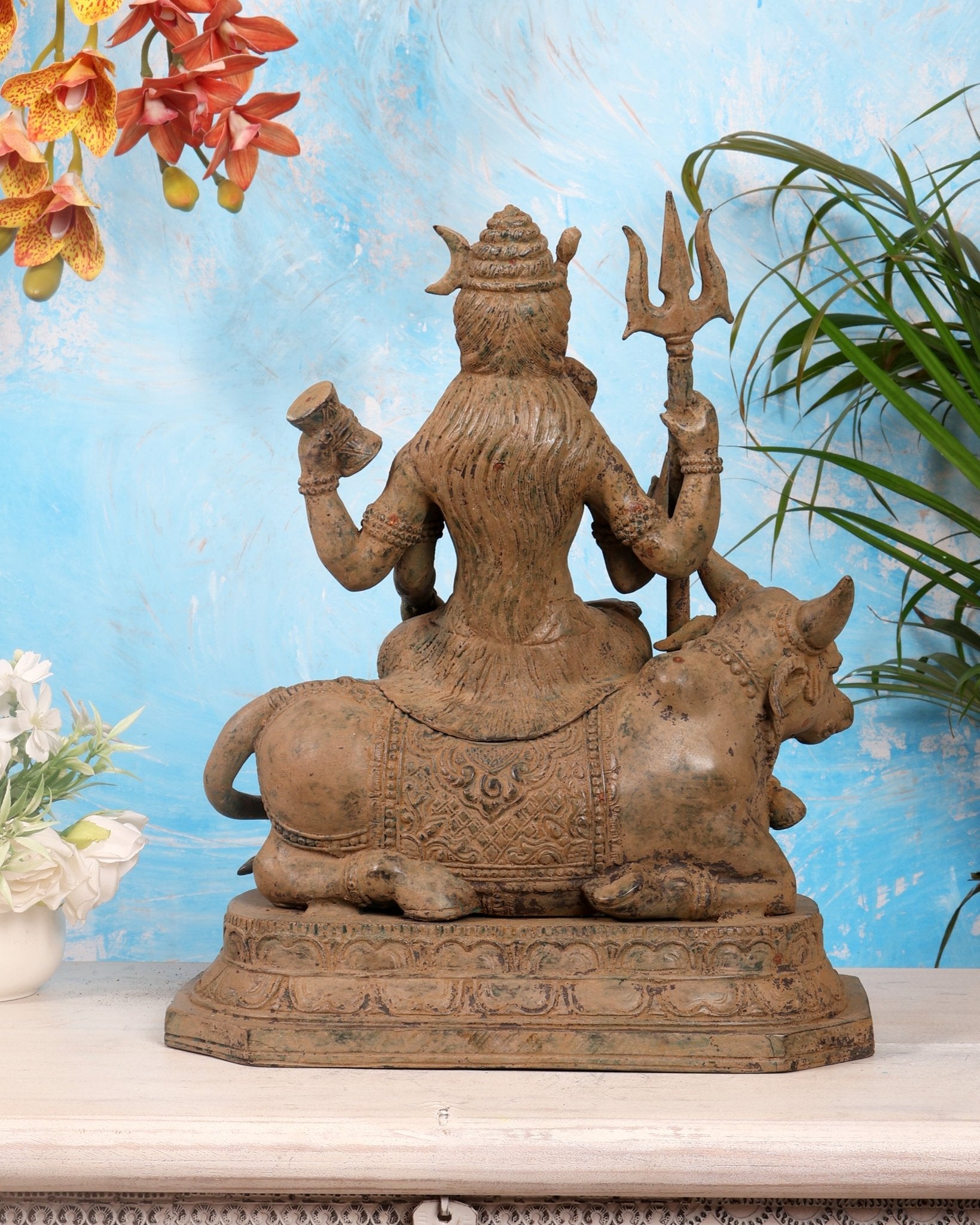 Indonesian Bronze Lord Shiva Seated on Nandi 16" - Budhshiv.com