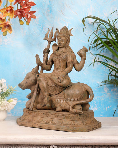 Indonesian Bronze Lord Shiva Seated on Nandi 16" - Budhshiv.com