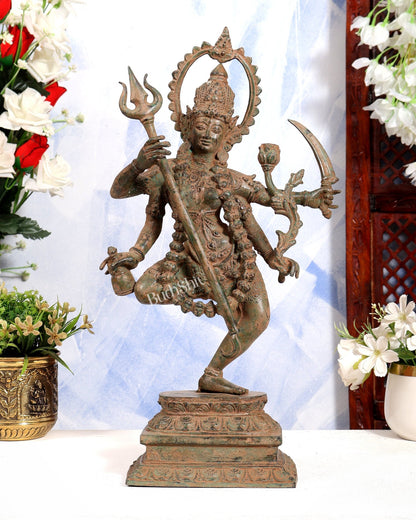 Indonesian Bronze Rare Dancing Mahakali Ma Statue | Height: 16.5 inch earthy patina - Budhshiv.com