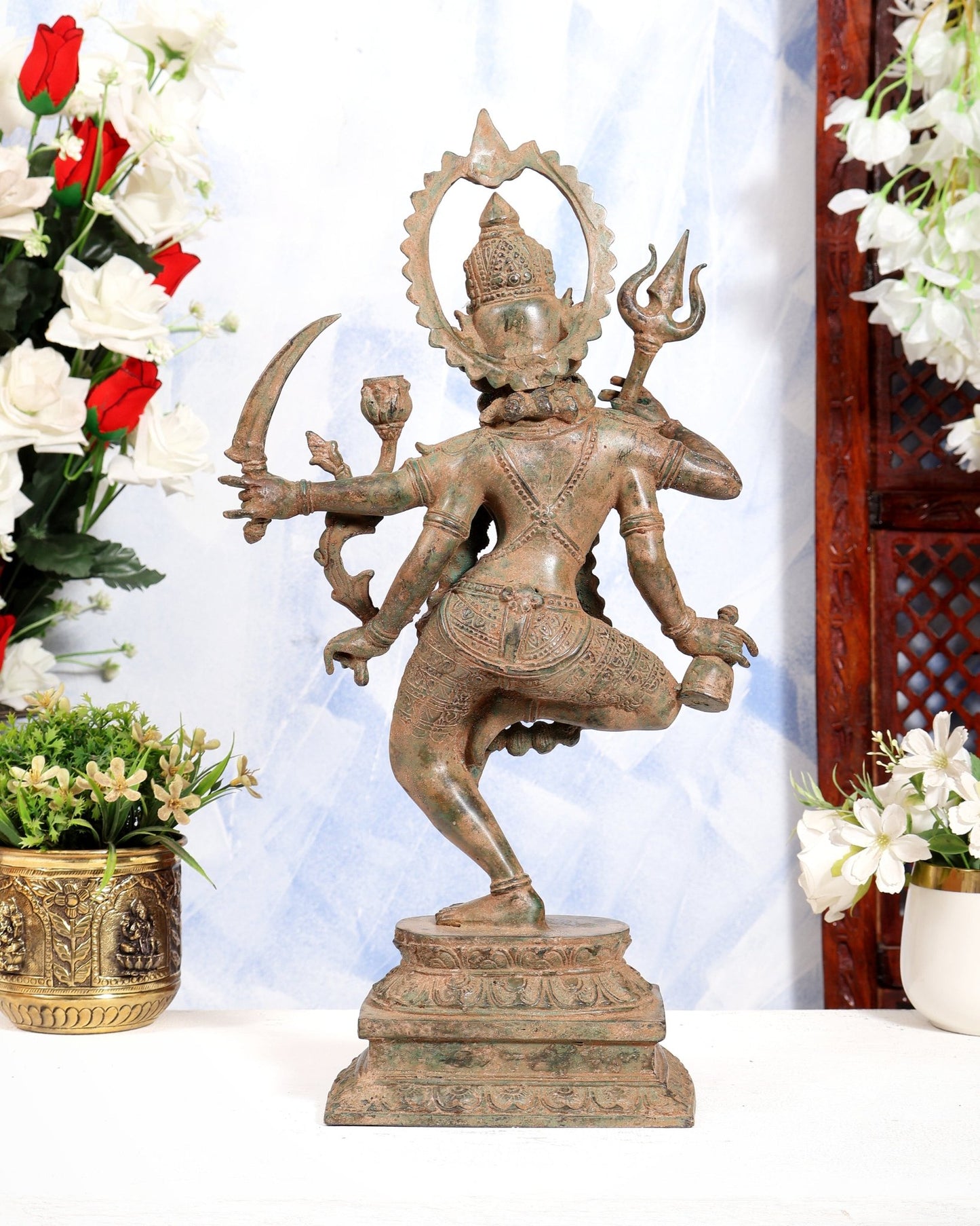 Indonesian Bronze Rare Dancing Mahakali Ma Statue | Height: 16.5 inch earthy patina - Budhshiv.com