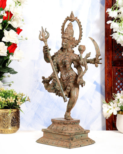 Indonesian Bronze Rare Dancing Mahakali Ma Statue | Height: 16.5 inch earthy patina - Budhshiv.com