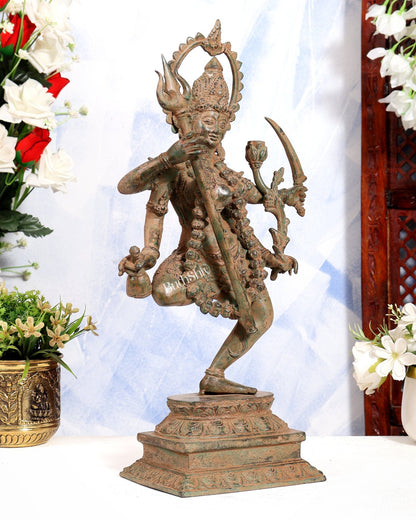 Indonesian Bronze Rare Dancing Mahakali Ma Statue | Height: 16.5 inch earthy patina - Budhshiv.com