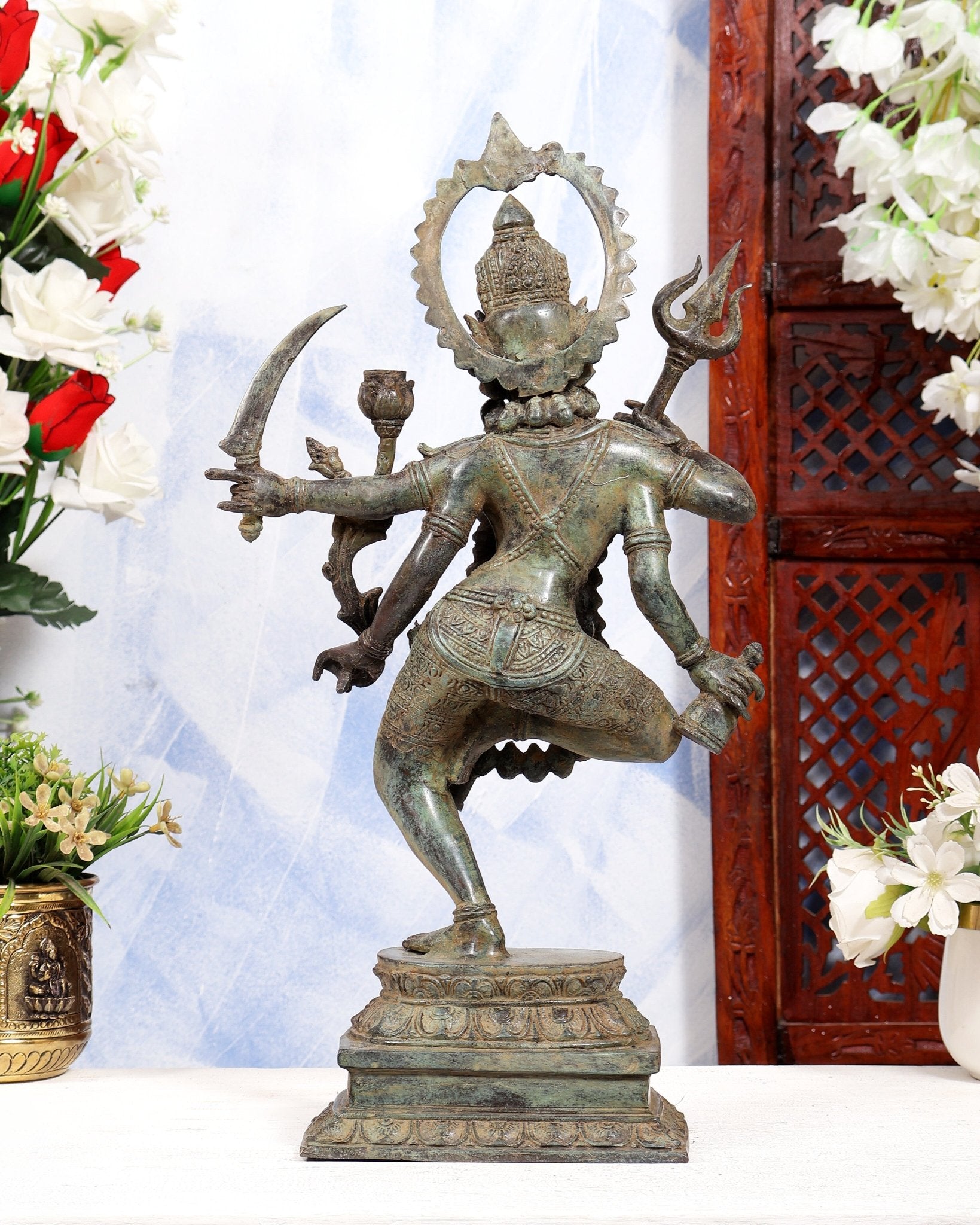 Indonesian Bronze Rare Dancing Mahakali Ma Statue | Height: 16.5 inch green patina - Budhshiv.com