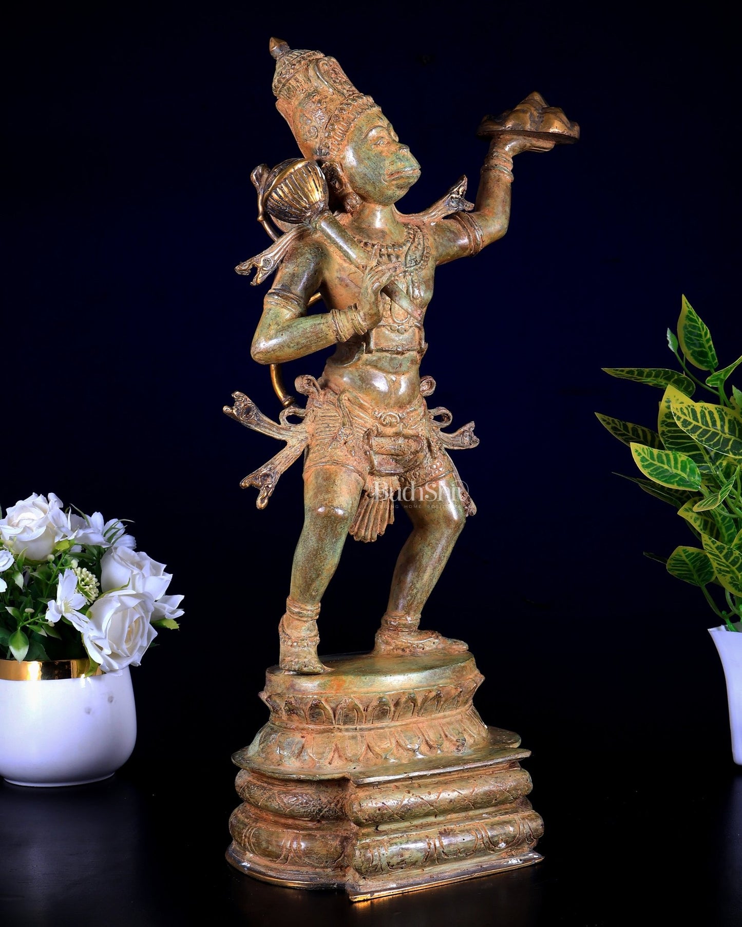 Indonesian Bronze Sanjeevani Hanuman Sculpture – 18" - Budhshiv.com