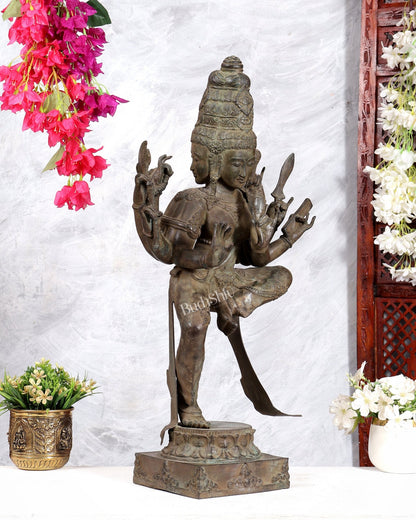 Indonesian Bronze Three-Headed Dancing Parvati Statue | Lost Wax Sculpture | 24 inch - Budhshiv.com