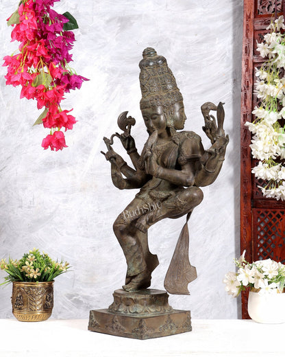 Indonesian Bronze Three-Headed Dancing Parvati Statue | Lost Wax Sculpture | 24 inch - Budhshiv.com