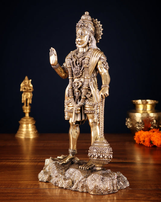 Intricate Brass Standing Hanuman Ji Idol – Superfine Finish | 12" - Budhshiv.com