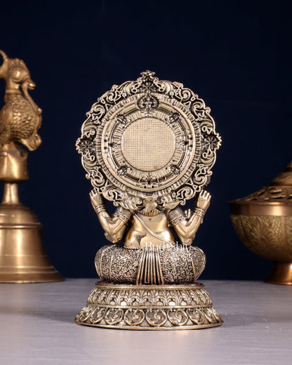 Intricate Brass Superfine Ganesha on Throne Idol 5.25" - Budhshiv.com
